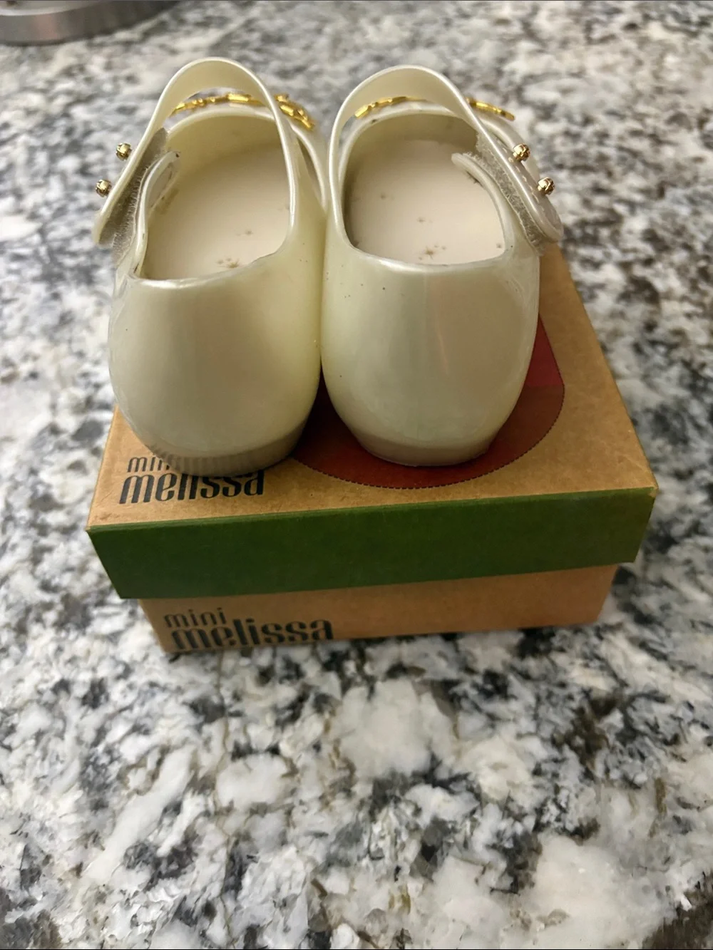 Mini Melissa Pearl White Mary Jane with Gold Star Trim